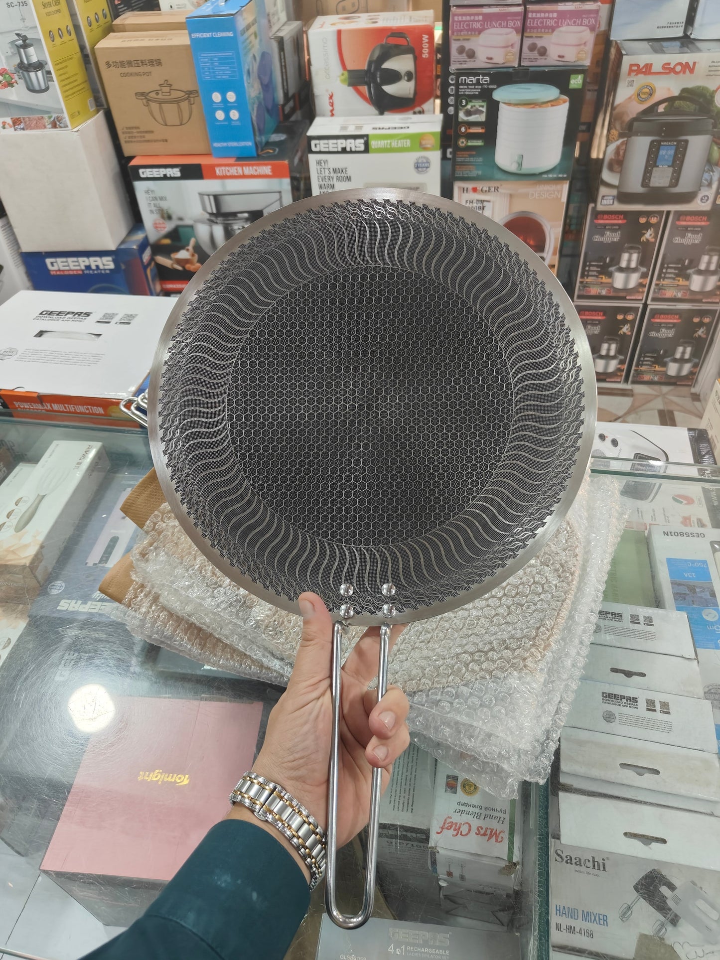Lot imported 34 cm single steel handle honeycomb lesser coating tawa
