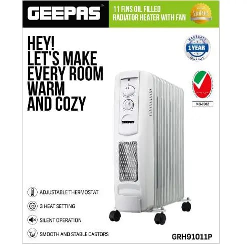 Geepas 11-Fin Portable Electric Oil-Filled Radiator Heater GRH910011p