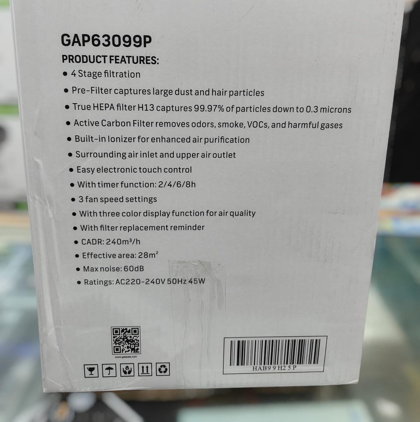 Geepas GAP63099P air purifier in bedroom setting