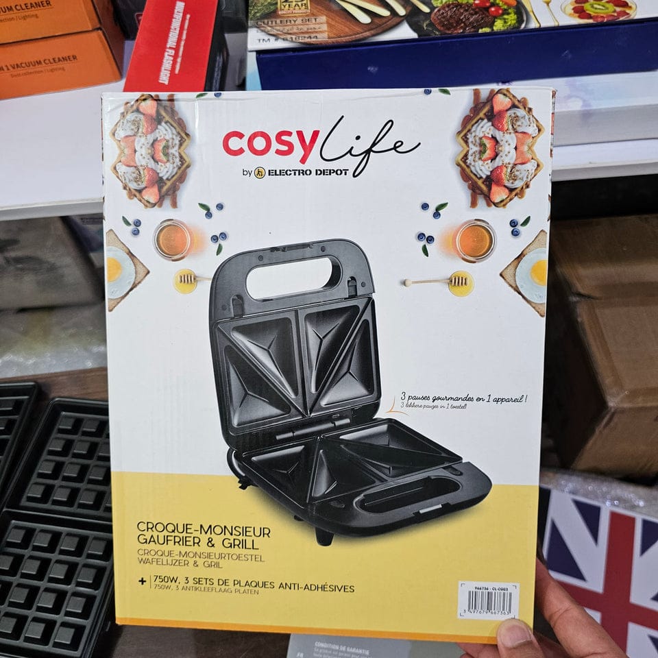 Original France Cosylife 3-in-1 Sandwich Grill and Waffle Maker