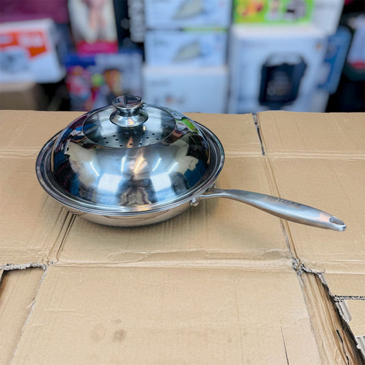 32cm Honeycomb Laser Coating Deep Fry Pan with Food Steamer