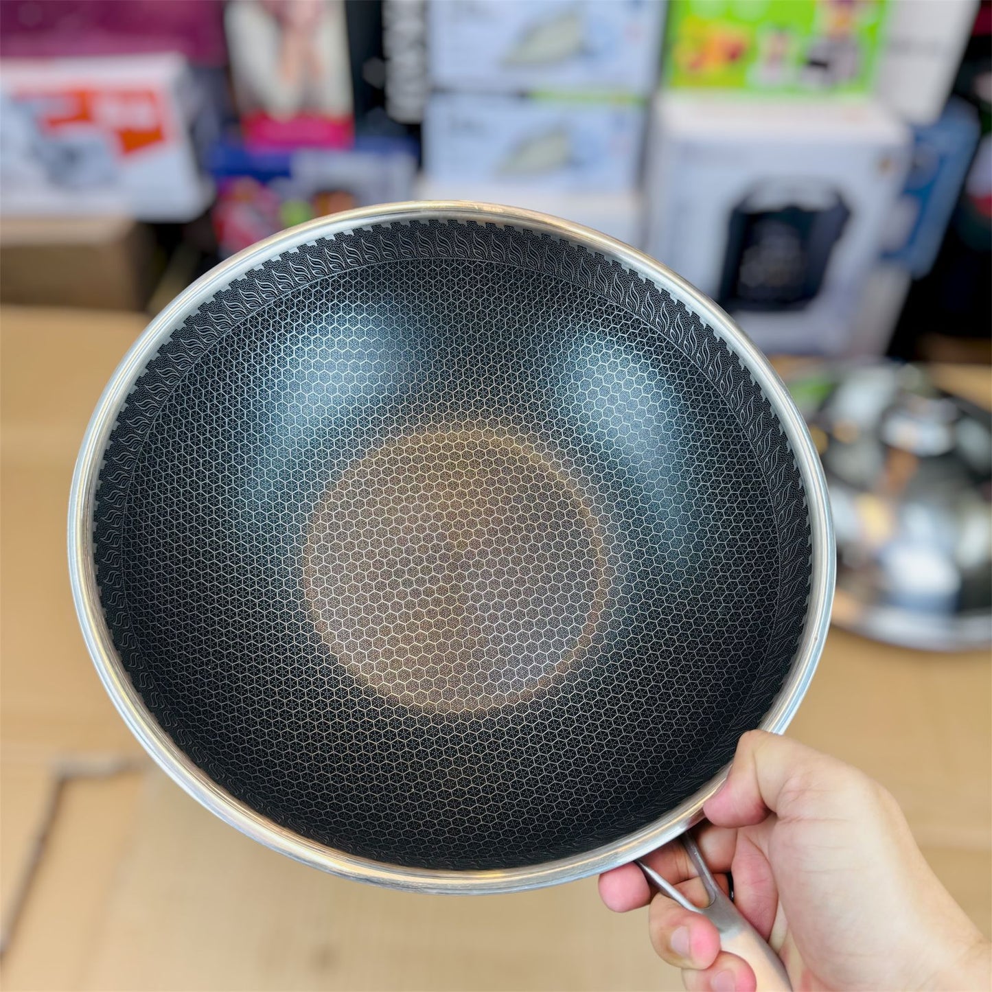 32cm Honeycomb Laser Coating Deep Fry Pan with Food Steamer