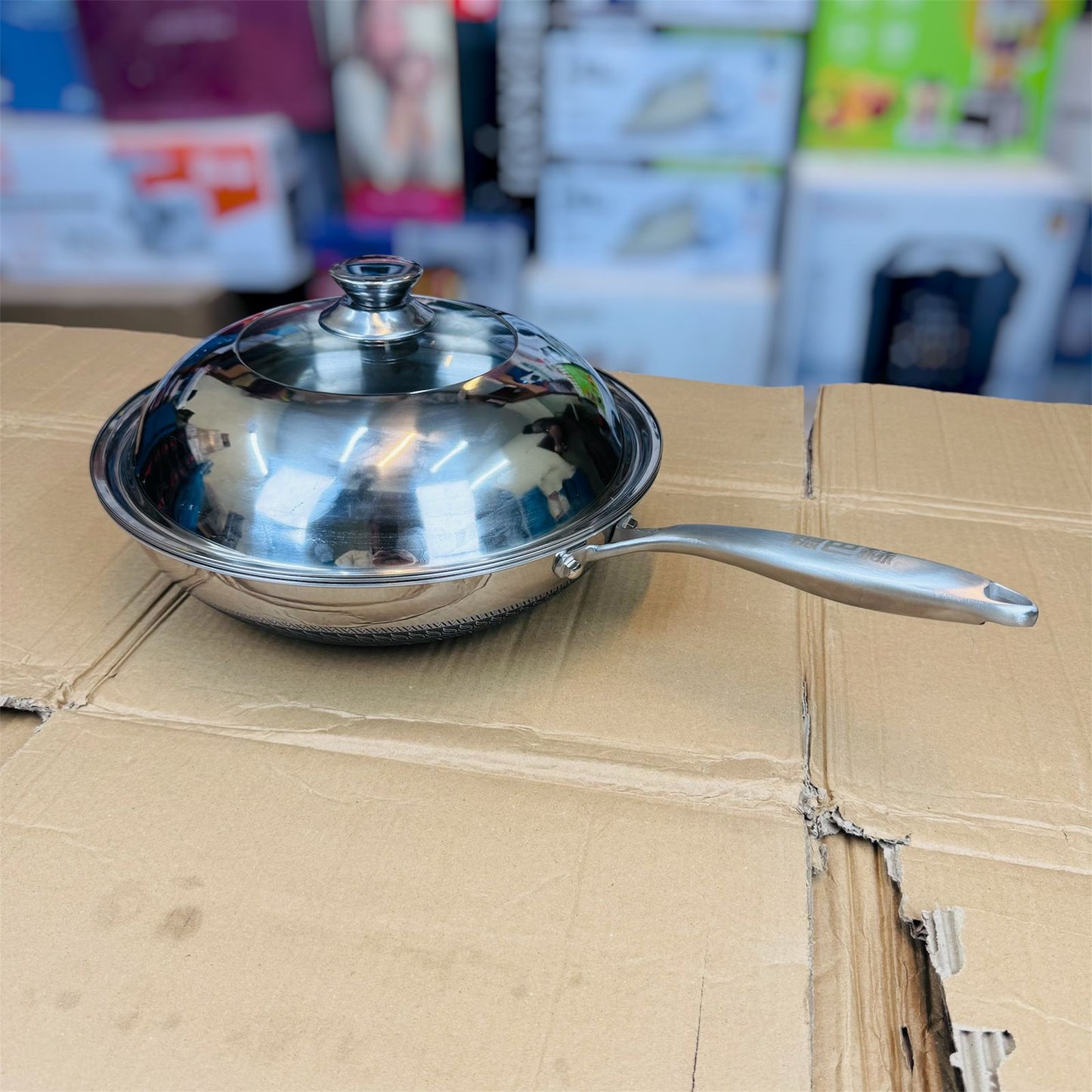 32cm Honeycomb Laser Coating Deep Fry Pan with Food Steamer