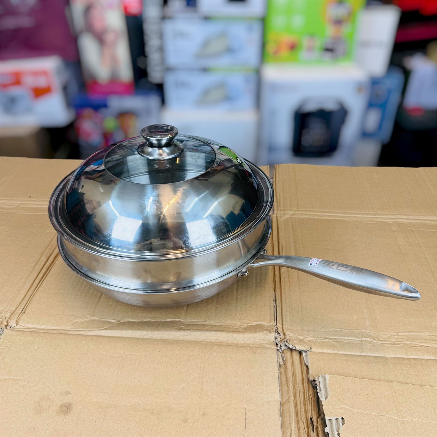 32cm Honeycomb Laser Coating Deep Fry Pan with XL Food Steamer