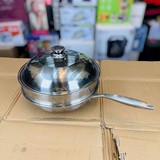 32cm Honeycomb Laser Coating Deep Fry Pan with XL Food Steamer