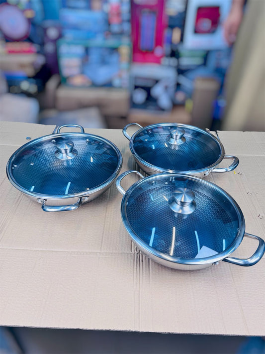 3 pcs Laser Coating Honeycomb Shallow Handi 26cm + 28cm + 30cm