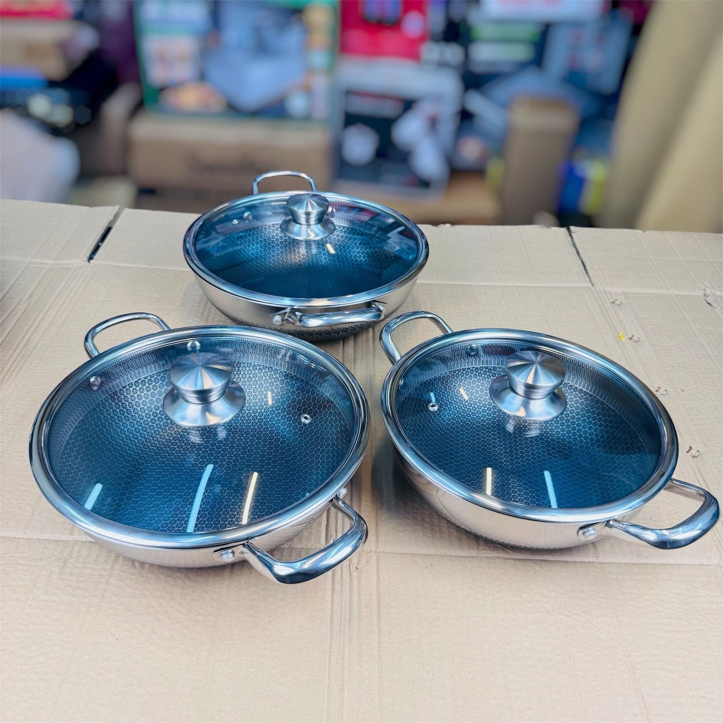 3 pcs Laser Coating Honeycomb Shallow Handi 30cm + 32cm + 34cm