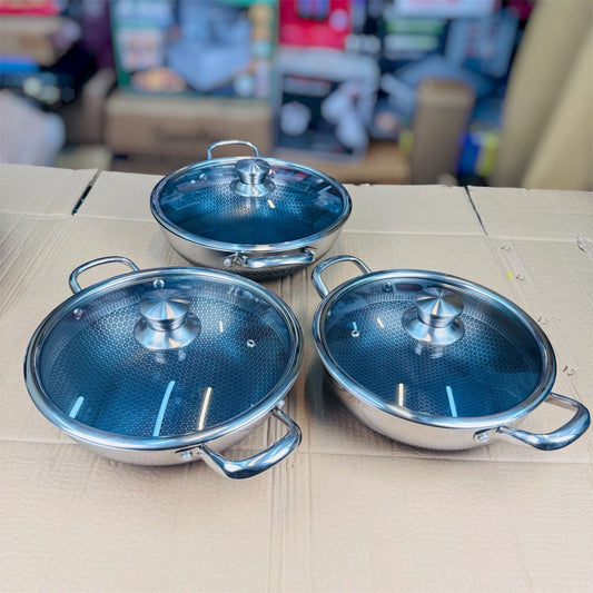 3 pcs Laser Coating Honeycomb Shallow Handi 30cm + 32cm + 34cm