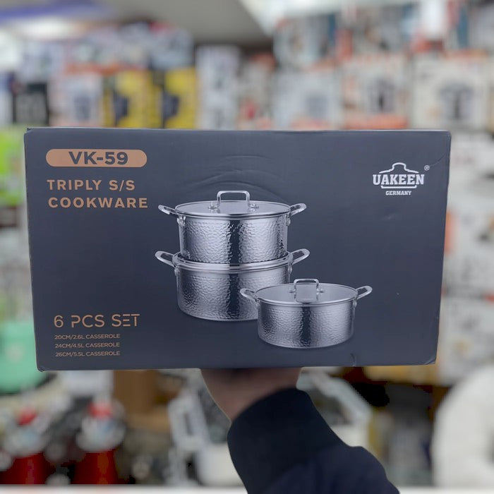 UAKEEN 6pcs Triply Stainless Steel Cookware Set (VK-59 / VK-60)
