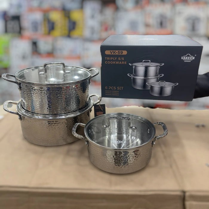 UAKEEN 6pcs Triply Stainless Steel Cookware Set (VK-59 / VK-60)