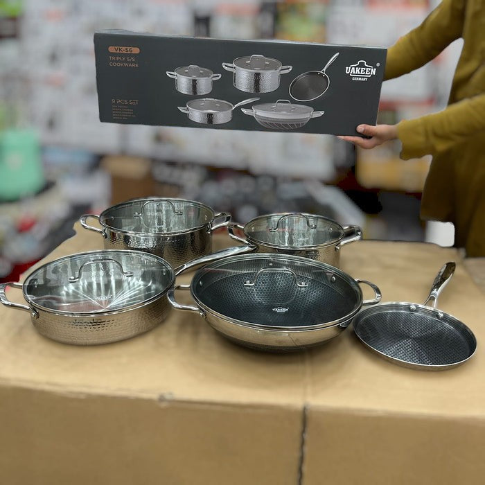 UAKEEN 9pcs Triply Stainless Steel Cookware Set VK-56