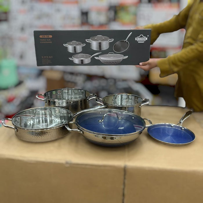 UAKEEN 9pcs Triply Stainless Steel Cookware Set VK-56