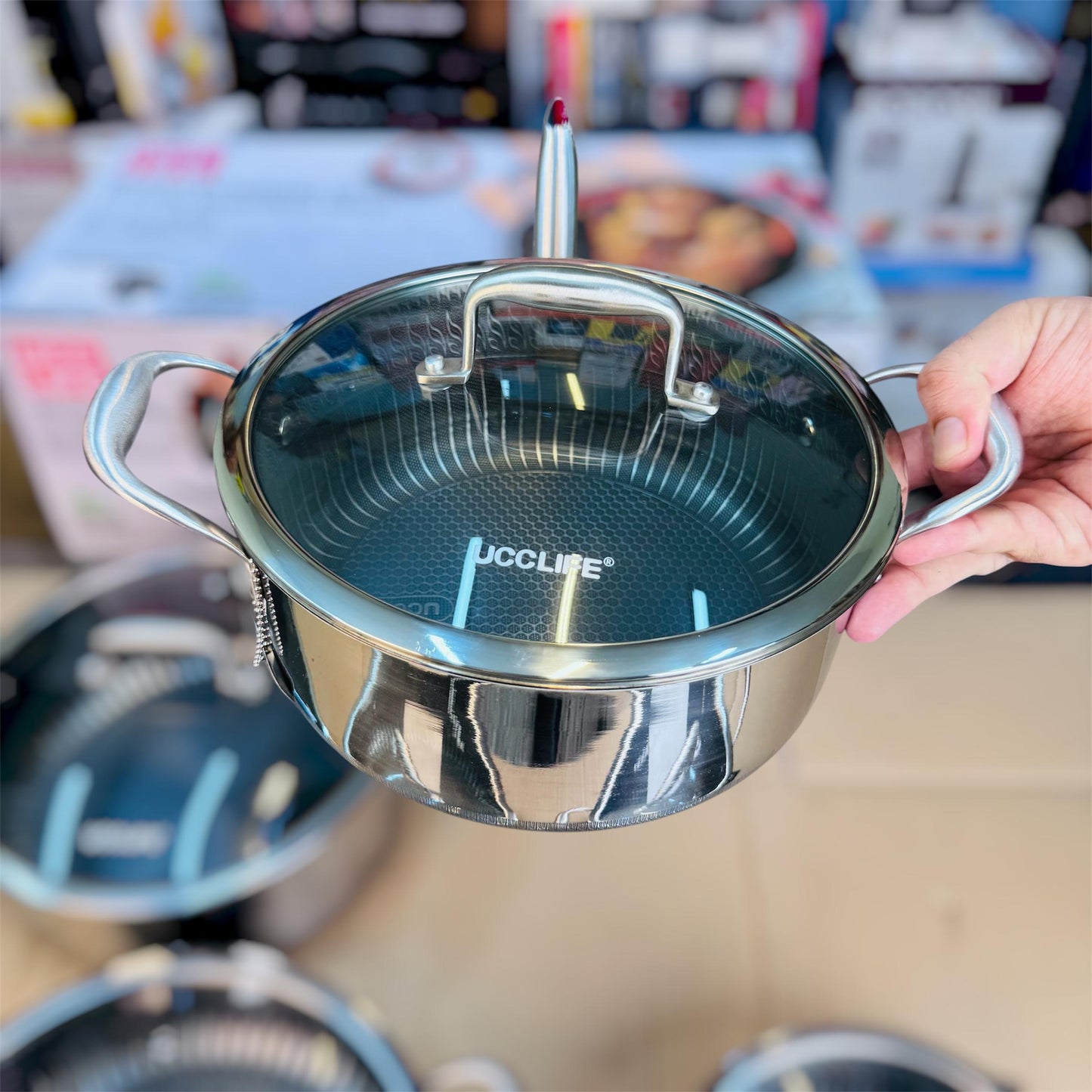 Honeycomb Laser Coating Tri-Ply 9pcs Cookware Set
