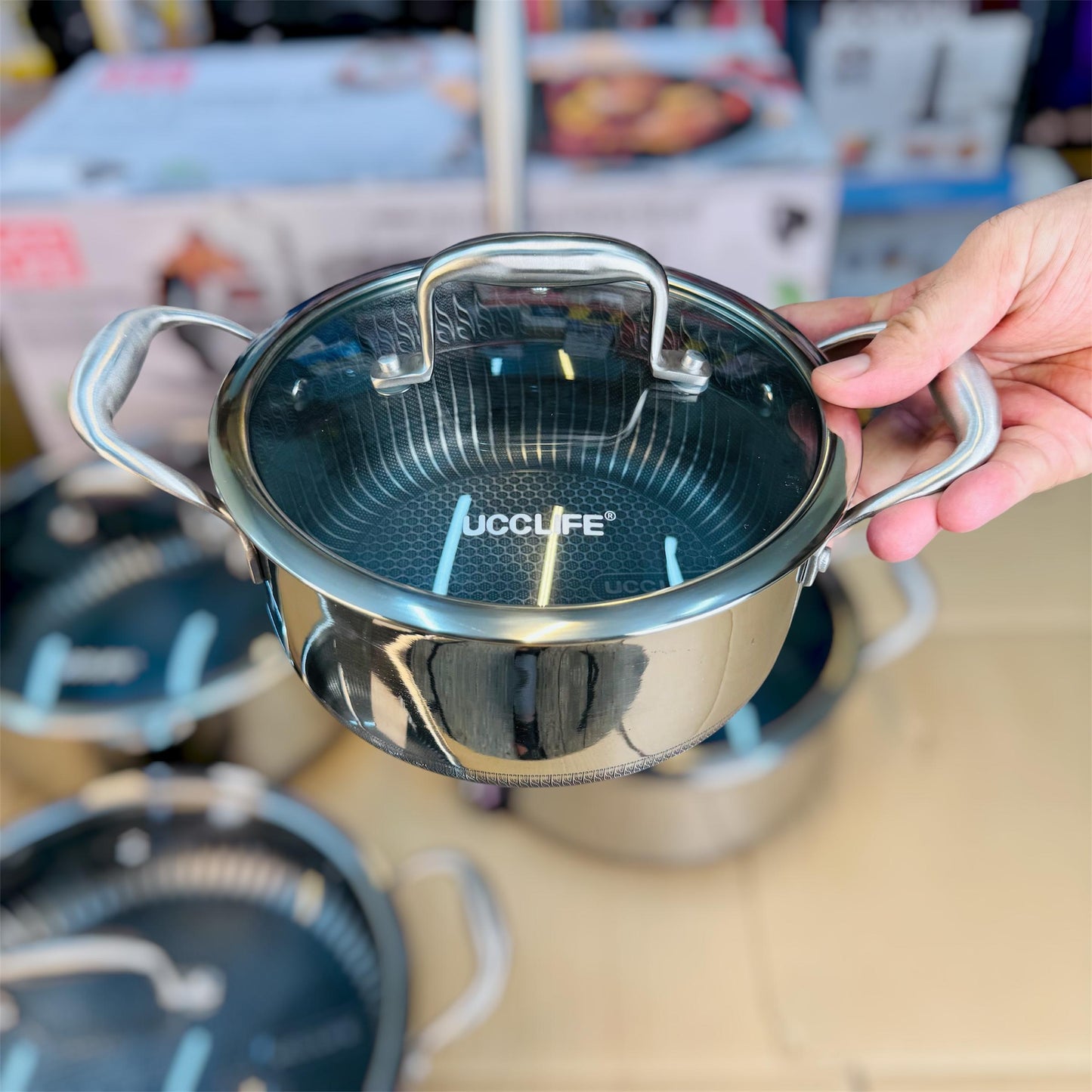 Honeycomb Laser Coating Tri-Ply 9pcs Cookware Set
