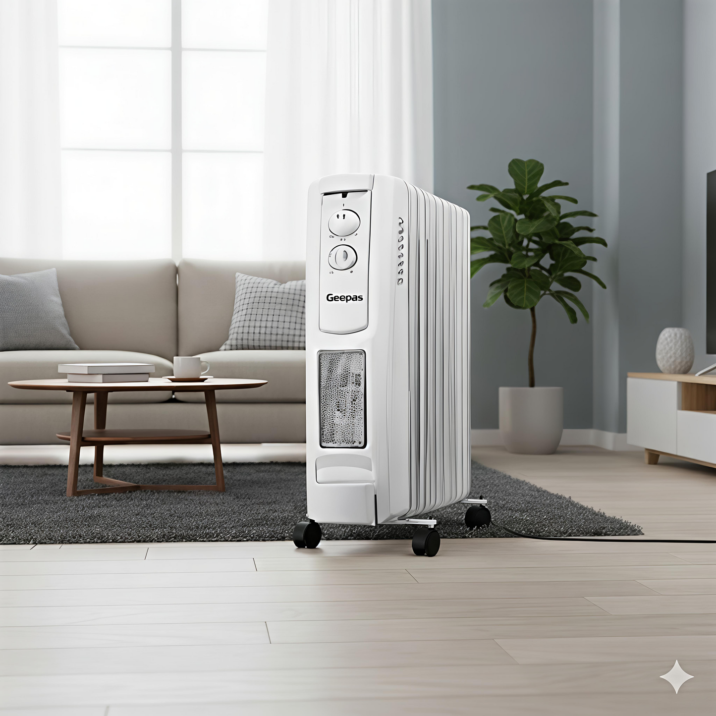 Geepas 9-Fin Portable Electric Oil-Filled Radiator Heater GRH91009P